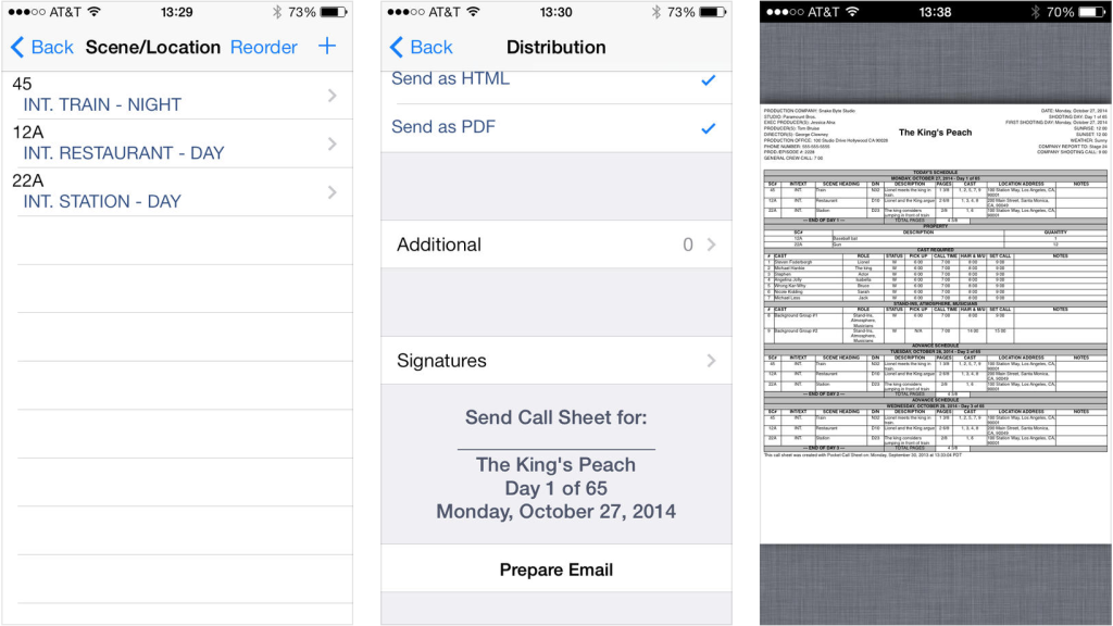 best iphone apps for filmmakers - pocket call sheet