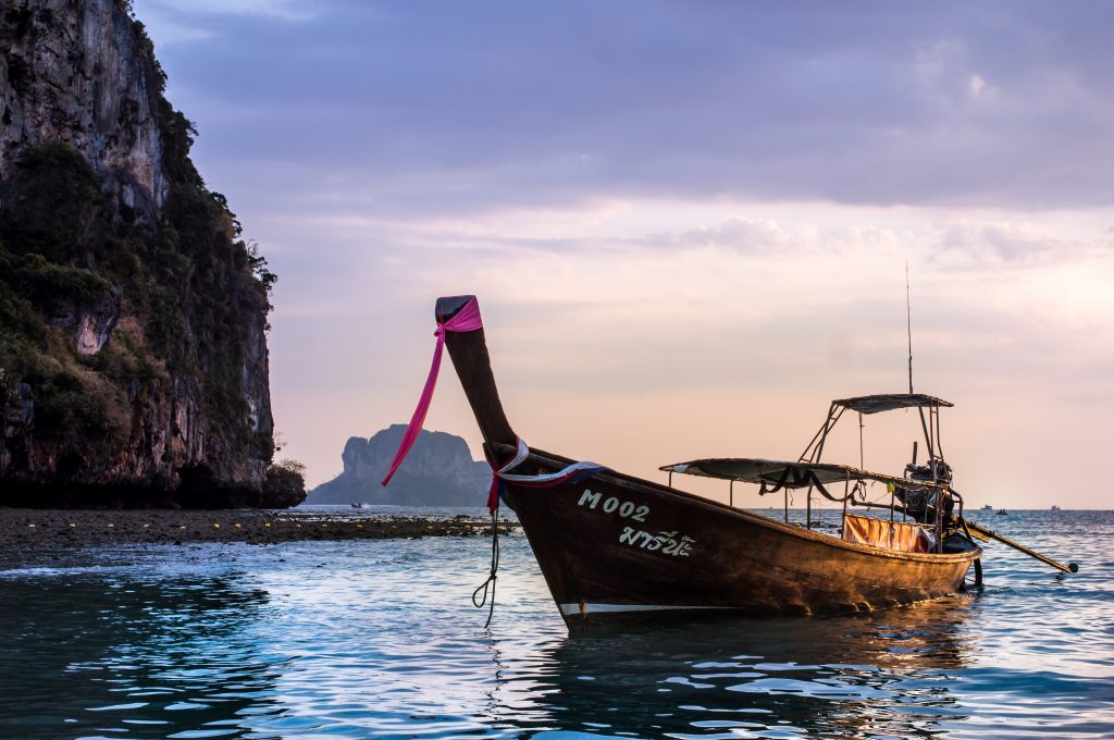 beautiful railay east sunset long tail boat